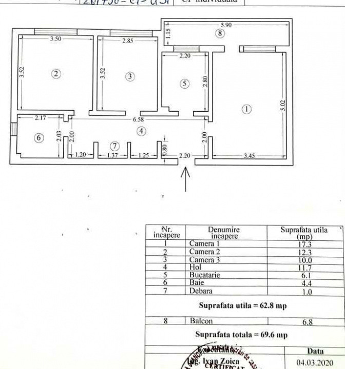 Apartament 3 camere, 70 mp, decomandat – Zona Centrală / Tomis Mall