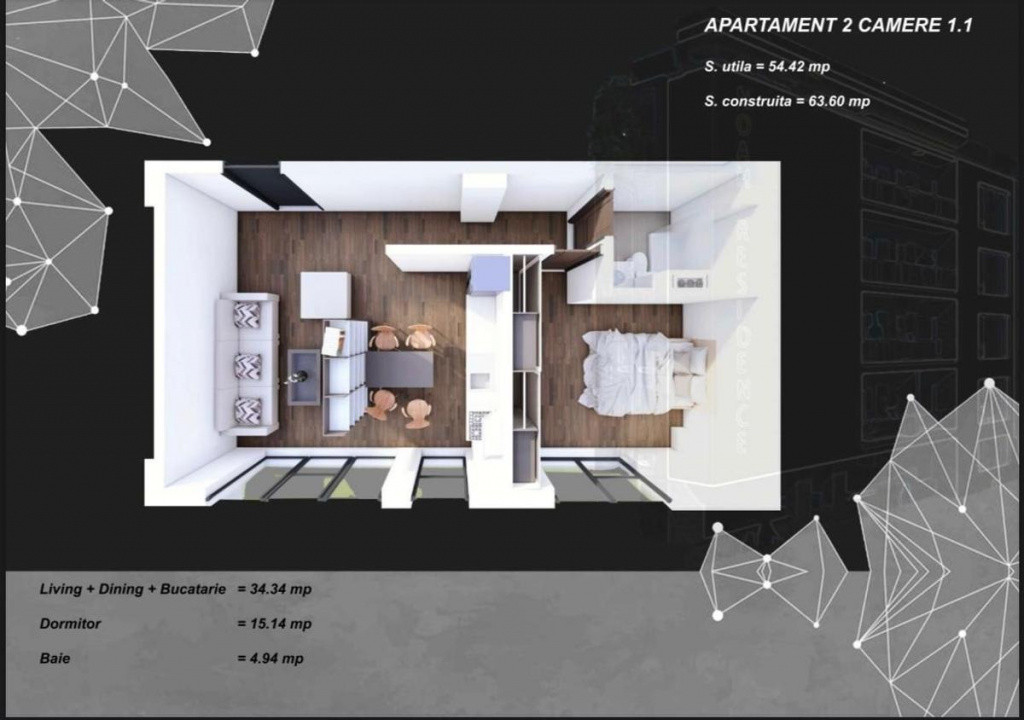 Tomis Plus apartament 2 camere nou incalzire pardoseala