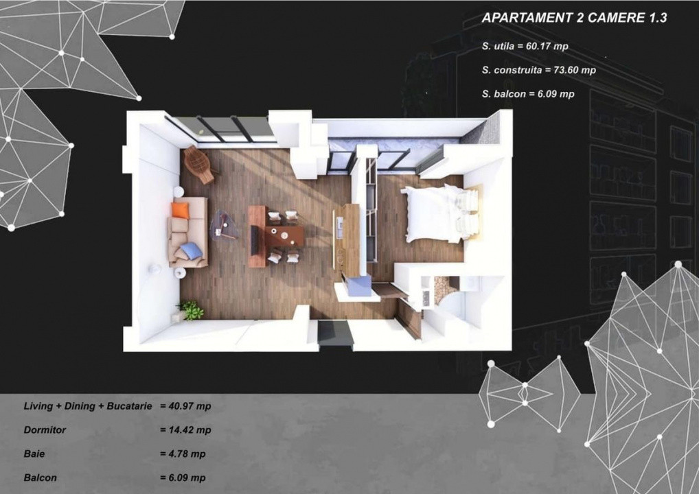 Tomis Plus apartament 2 camere decomandat incalzire pardoseala