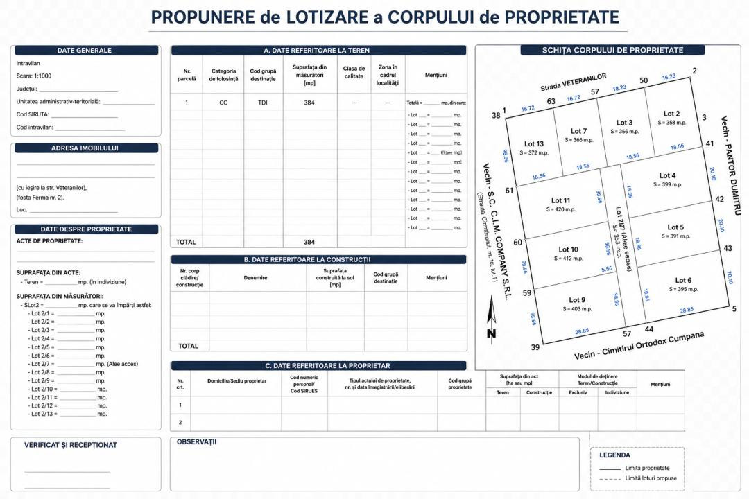 Cumpăna Teren 384 mp cu deschidere la 2 străzi toate utilitățile