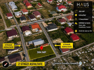 Cumpăna Teren 384 mp cu deschidere la 2 străzi toate utilitățile