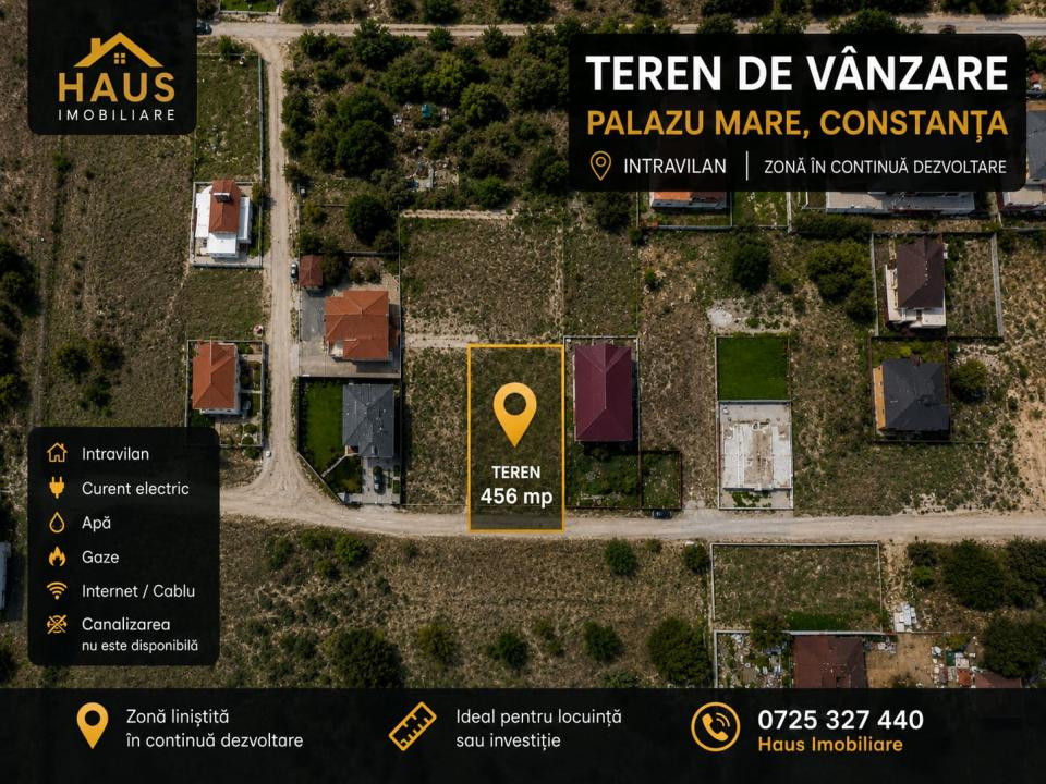 Palazu Mare  Teren Intravilan 456 mp  Deschidere 17,80 ml  Utilități la Drum