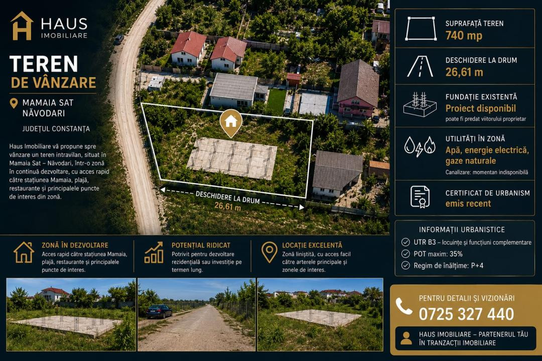 Teren intravilan Mamaia Sat  740 mp  Fundație  proiect predabil